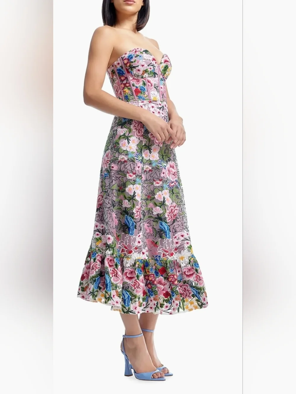 Dress the Population Carina Floral Embroidered Strapless Bustier Fit&Flare Dress - Picture 3 of 12